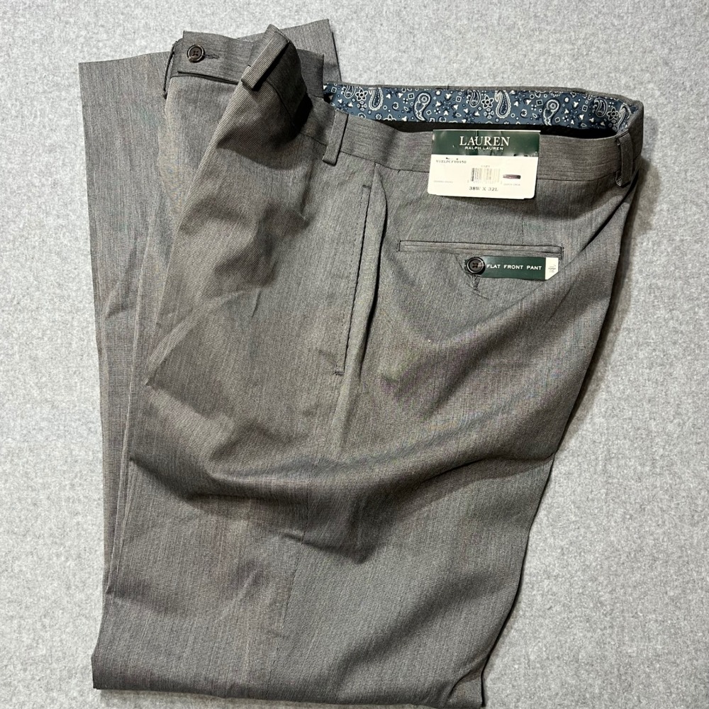 Lauren Ralph Lauren Mens Grey Flat Front Dress Pants 38W x 32L NVELPCFY0450 NEW - Picture 2 of 10